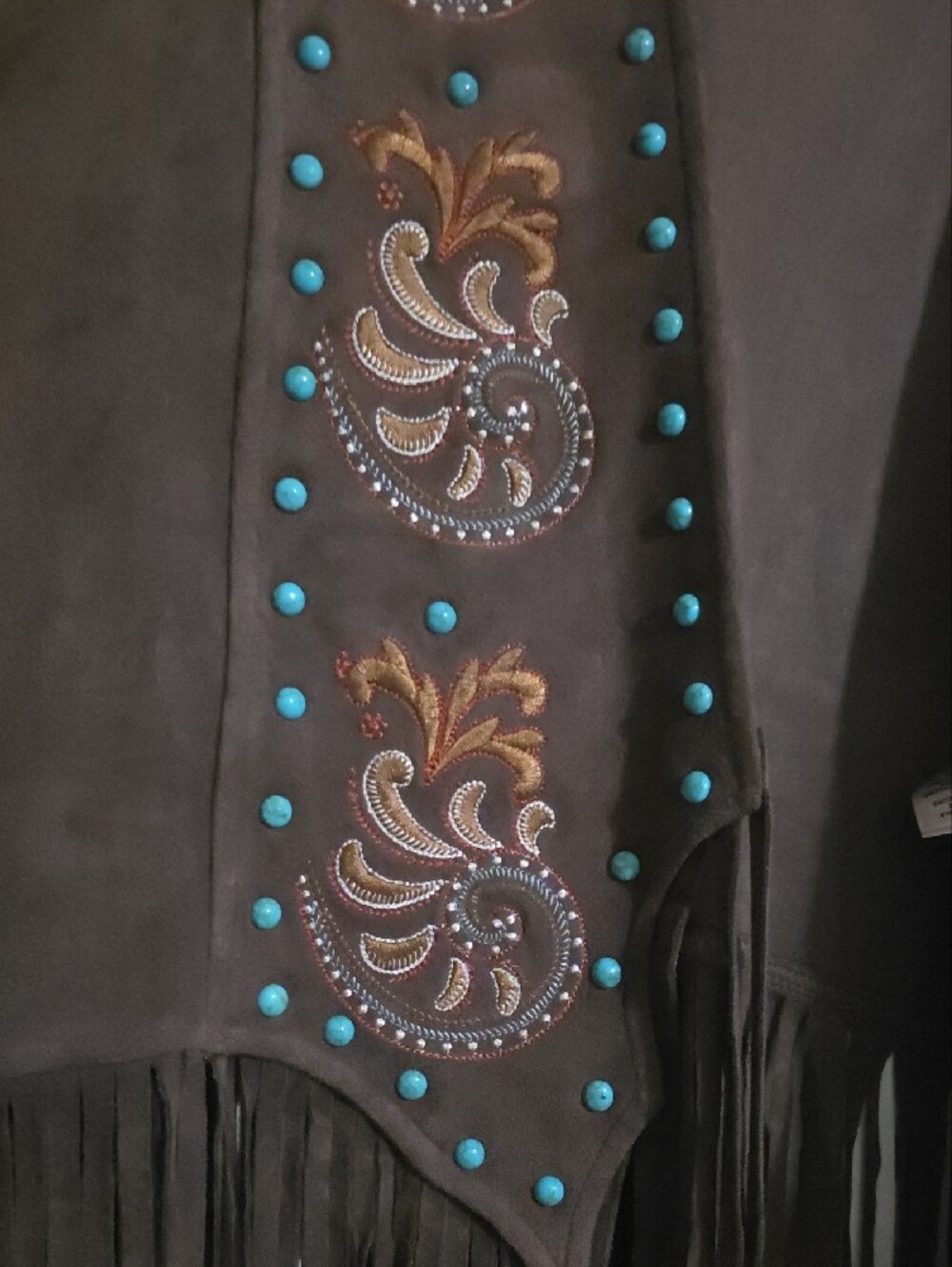 Shyanne Brown Fringe Vest with Turquoise Stud Accents - Picture 2 of 3